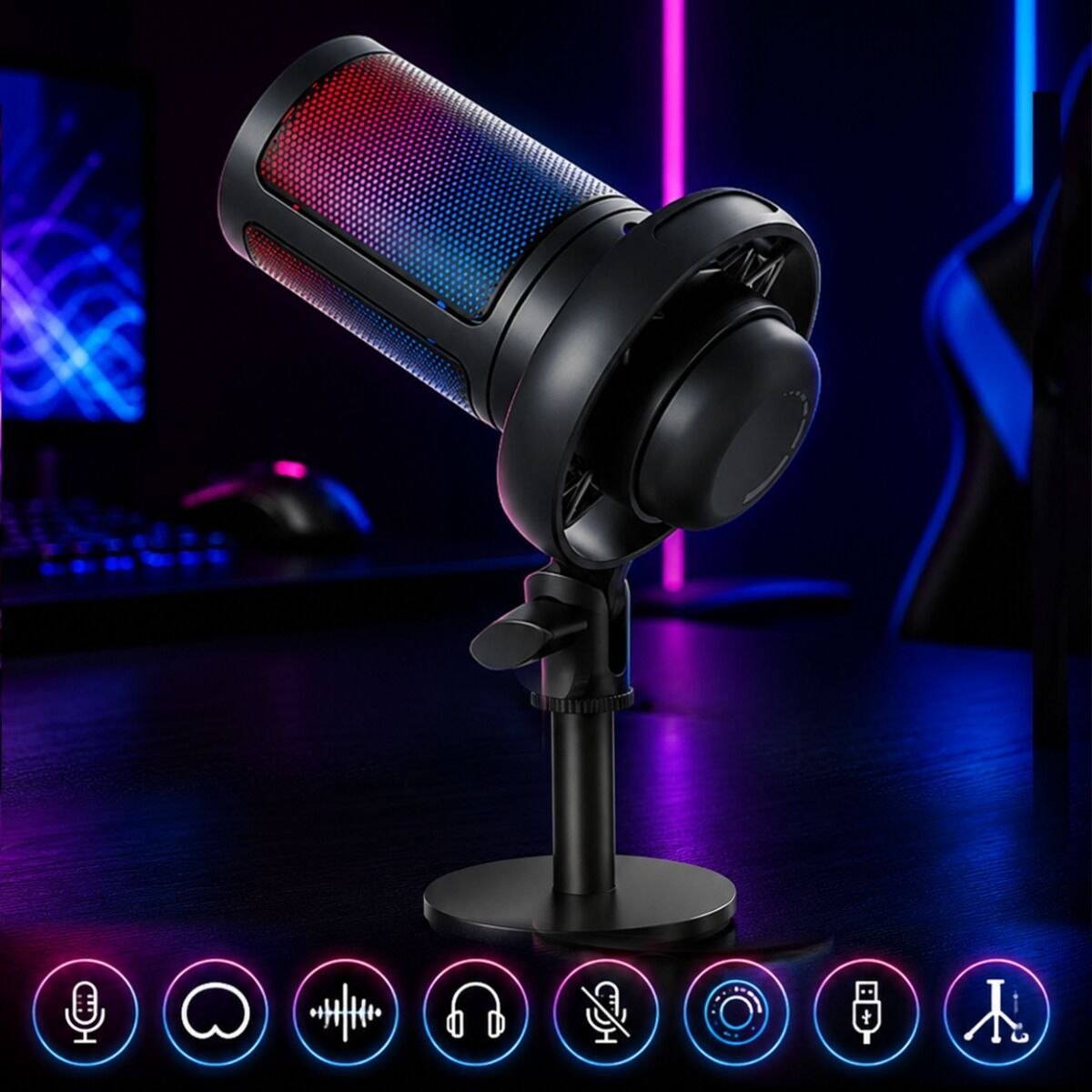 DNA GAMEMIC 1 mikrofon pojemnościowy USB RGB do komputera gamingowy studyjny przewodowy uchwyt mikrofonowy statyw biurkowy pop filtr zestaw