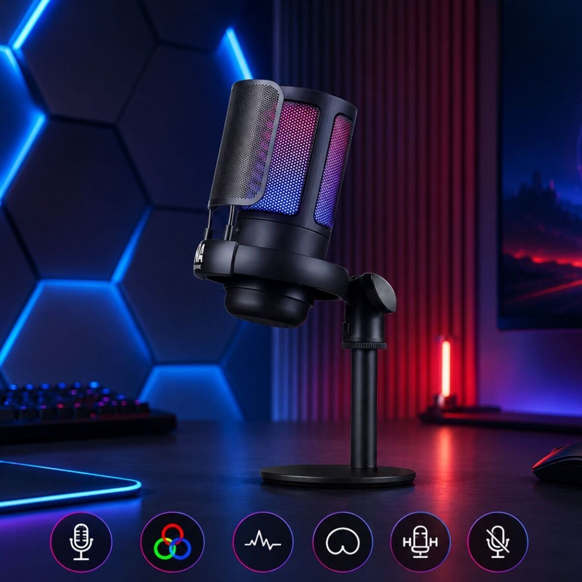 DNA GAMEMIC 1 mikrofon pojemnościowy USB RGB do komputera gamingowy studyjny przewodowy uchwyt mikrofonowy statyw biurkowy pop filtr zestaw