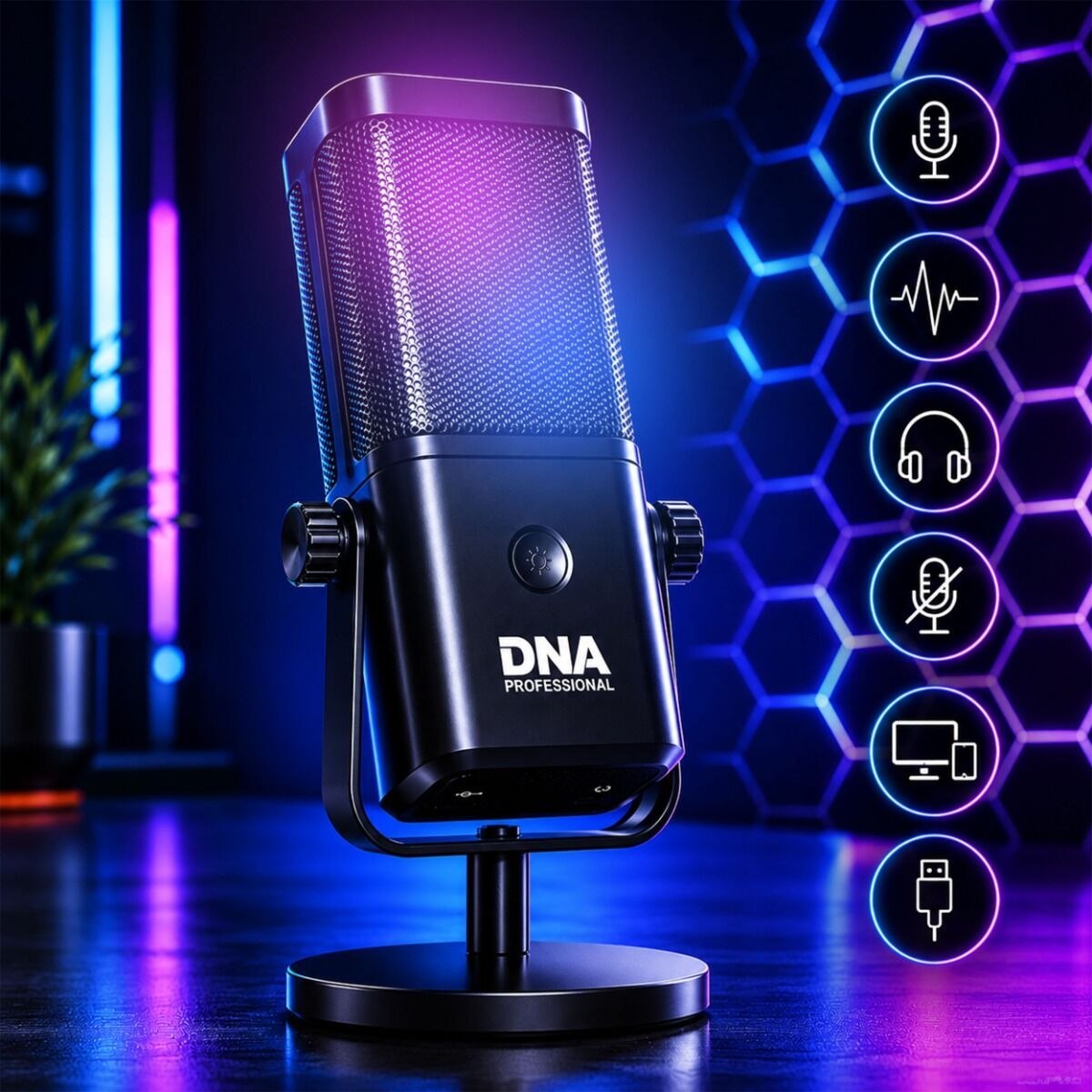 DNA GAMEMIC 2 mikrofon pojemnościowy USB RGB do komputera gamingowy studyjny przewodowy statyw biurkowy zestaw