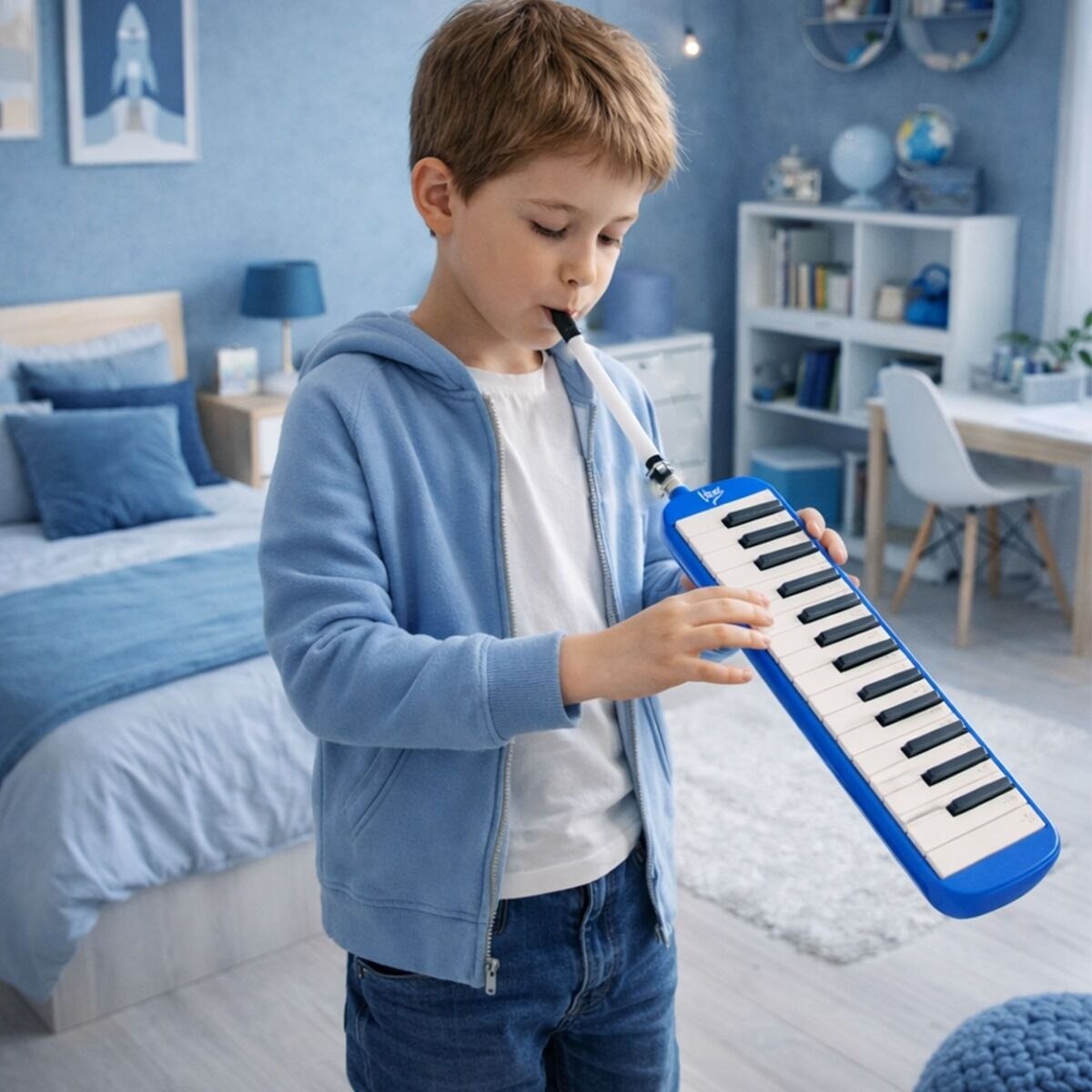 V-TONE MELODY 32 BL melodyka melodyjka harmonijka klawiszowa niebieska 32-klawiszowa 40,5 cm torba transportowa ściereczka do czyszczenia zestaw