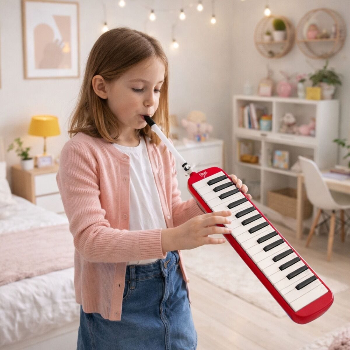 V-TONE MELODY 32 RD melodyka melodyjka harmonijka klawiszowa czerwona 32-klawiszowa 40,5 cm torba transportowa ściereczka do czyszczenia zestaw