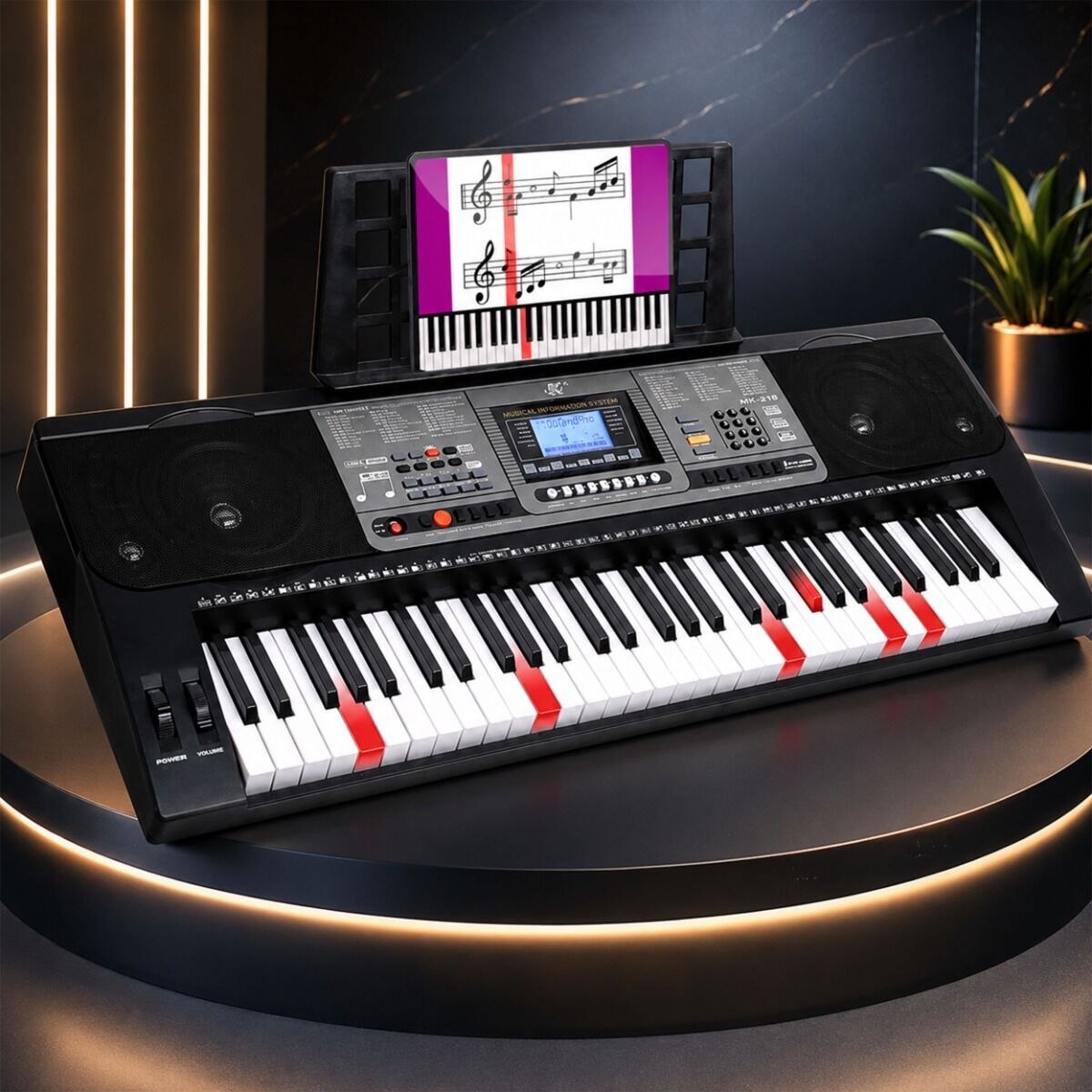 MK 816 KEYBOARD elektroniczny MIDI edukacyjny przenośny czarny 61 klawiszy instrument dla dzieci do nauki gry pulpit do nut głośniki stereo wyjście słuchawkowe zestaw