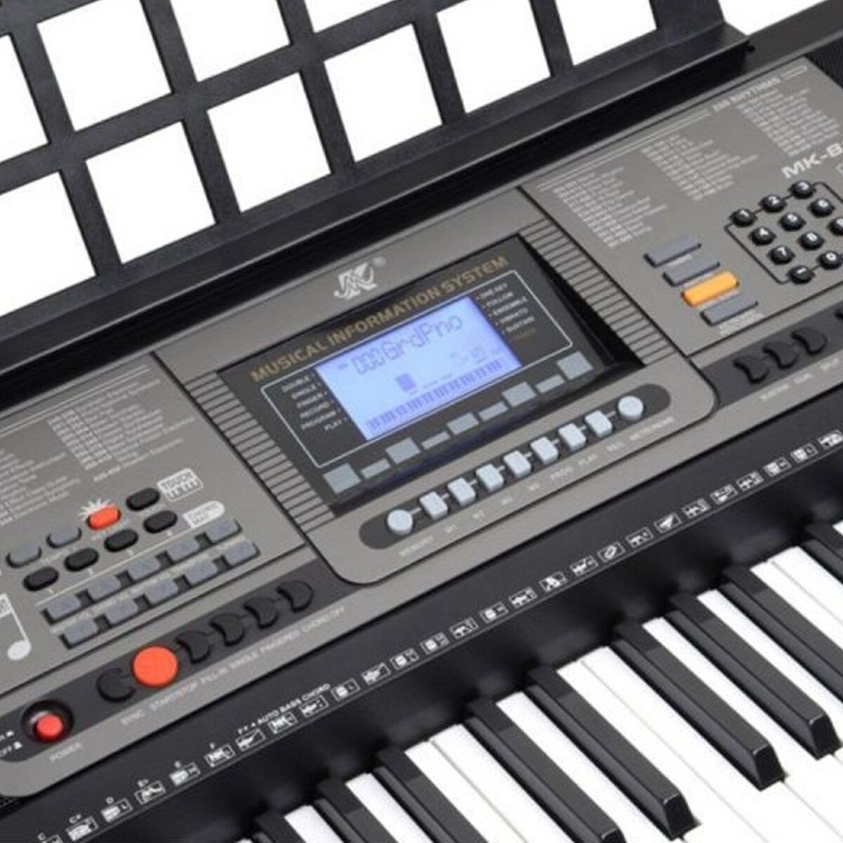 MK 816 KEYBOARD elektroniczny MIDI edukacyjny przenośny czarny 61 klawiszy instrument dla dzieci do nauki gry pulpit do nut głośniki stereo wyjście słuchawkowe zestaw