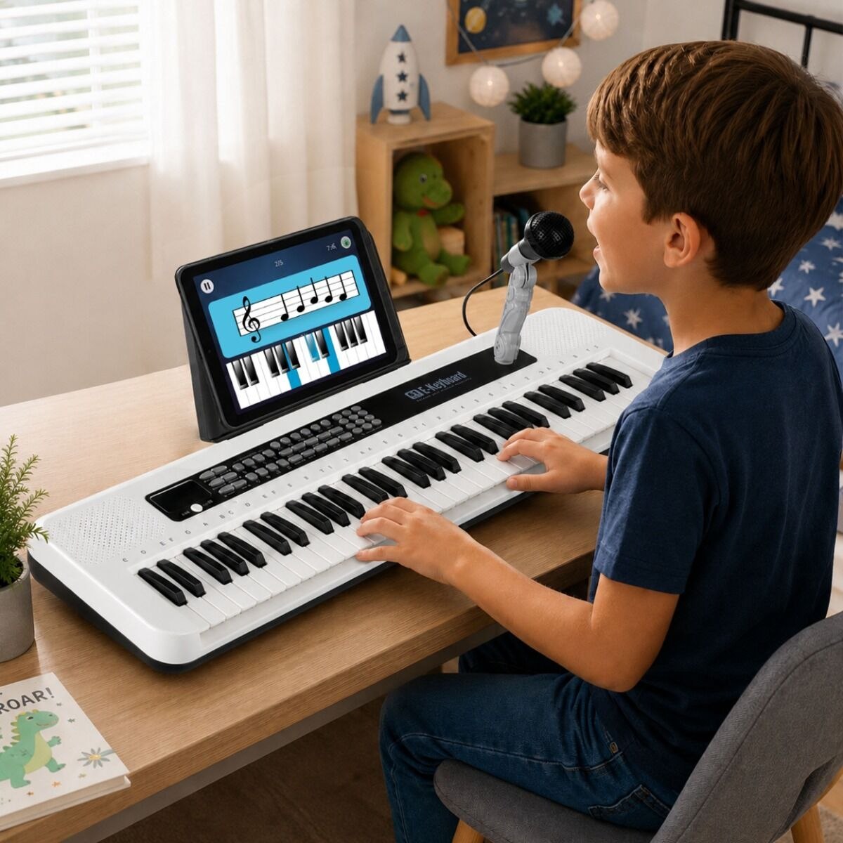SUPRIMO KEY61 KD przenośny edukacyjny keyboard elektroniczny 61 klawiszy instrument dla dzieci do nauki gry pulpit do nut mikrofon przewodowy uchwyt na mikrofon głośniki wyjście słuchawkowe zestaw