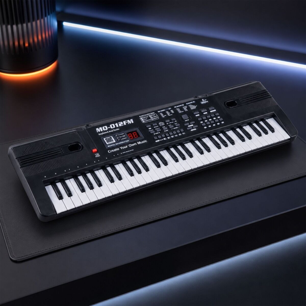 MQ 012FM KEYBOARD elektroniczny edukacyjny przenośny czarny 61 klawiszy instrument dla dzieci do nauki gry radio FM mikrofon przewodowy wbudowany głośnik wyjście słuchawkowe zestaw