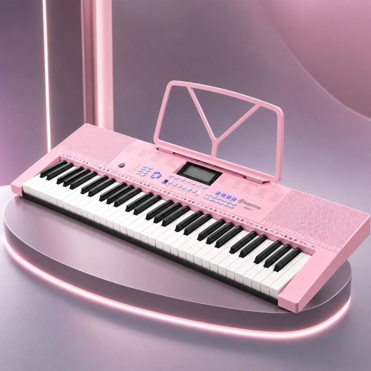 SUPRIMO EK611 PK keyboard elektroniczny edukacyjny 61 klawiszy różowy pulpit do nut mikrofon przewodowy zestaw
