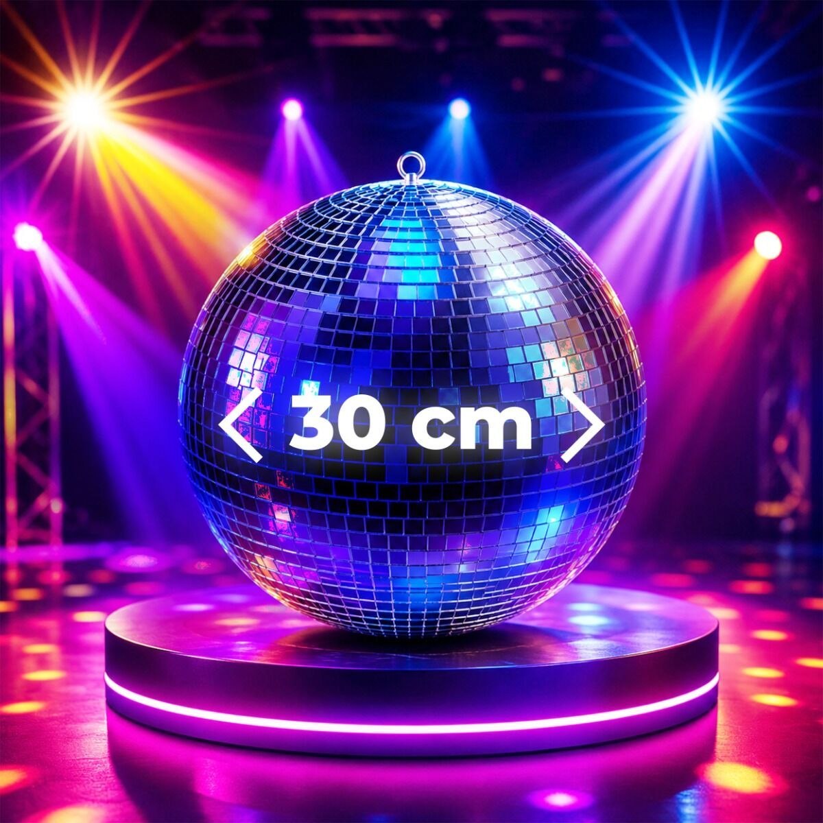 LIGHT4ME MB 30 kula dyskotekowa lustrzana srebrna 30 cm zawieszka sufitowa dekoracja sceniczna