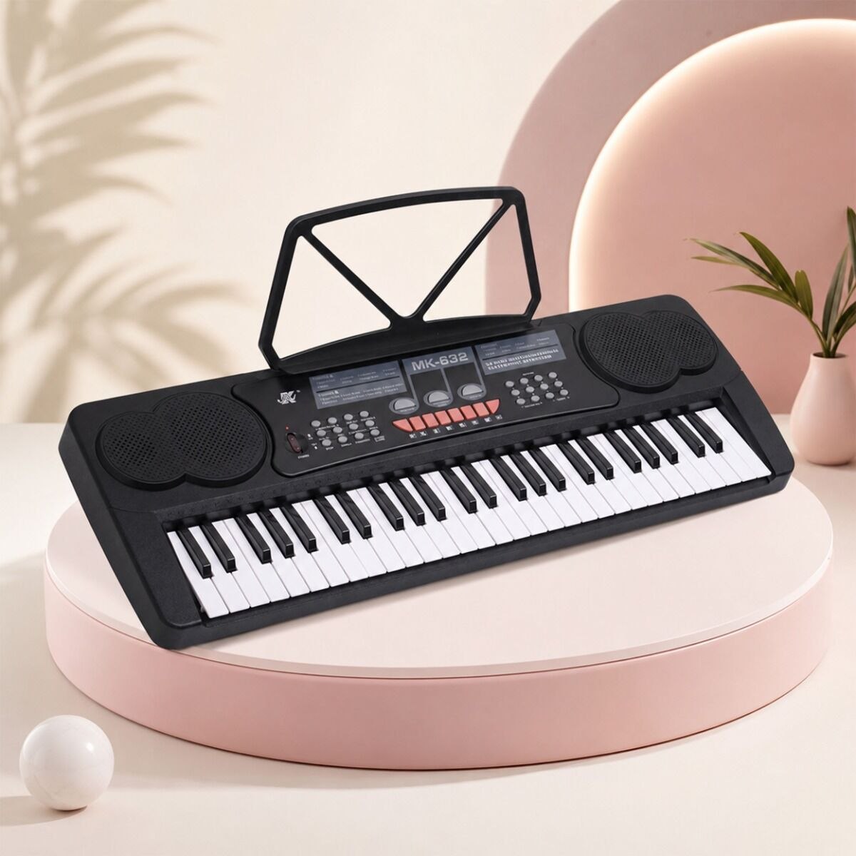 MK 632 KEYBOARD elektroniczny edukacyjny przenośny czarny 54 klawisze instrument dla dzieci do nauki gry pulpit do nut mikrofon przewodowy wbudowane głośniki wyjście słuchawkowe zestaw