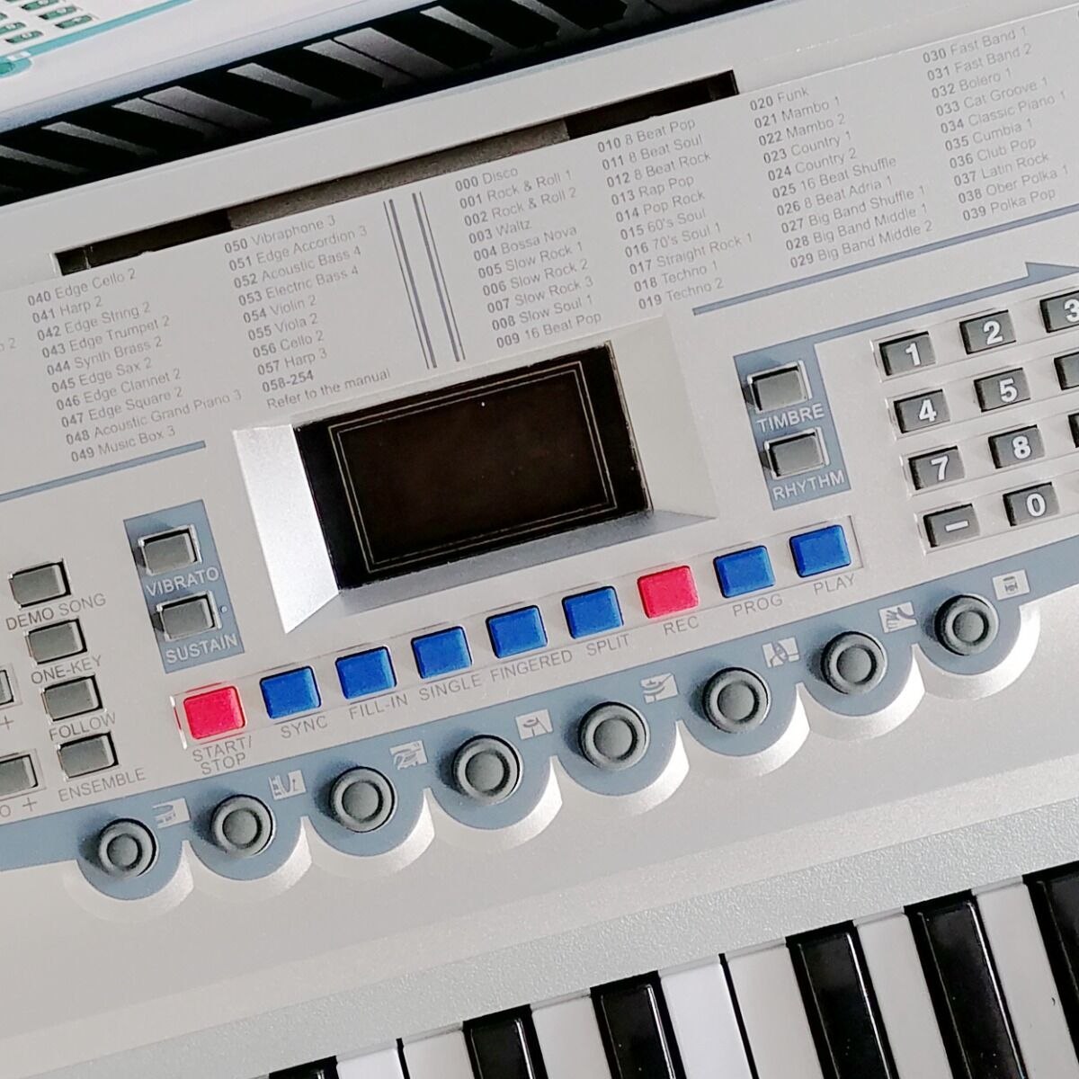 MK 2083 KEYBOARD elektroniczny edukacyjny przenośny srebrny 54 klawisze instrument dla dzieci do nauki gry pulpit do nut mikrofon przewodowy wbudowane głośniki wyjście słuchawkowe zestaw