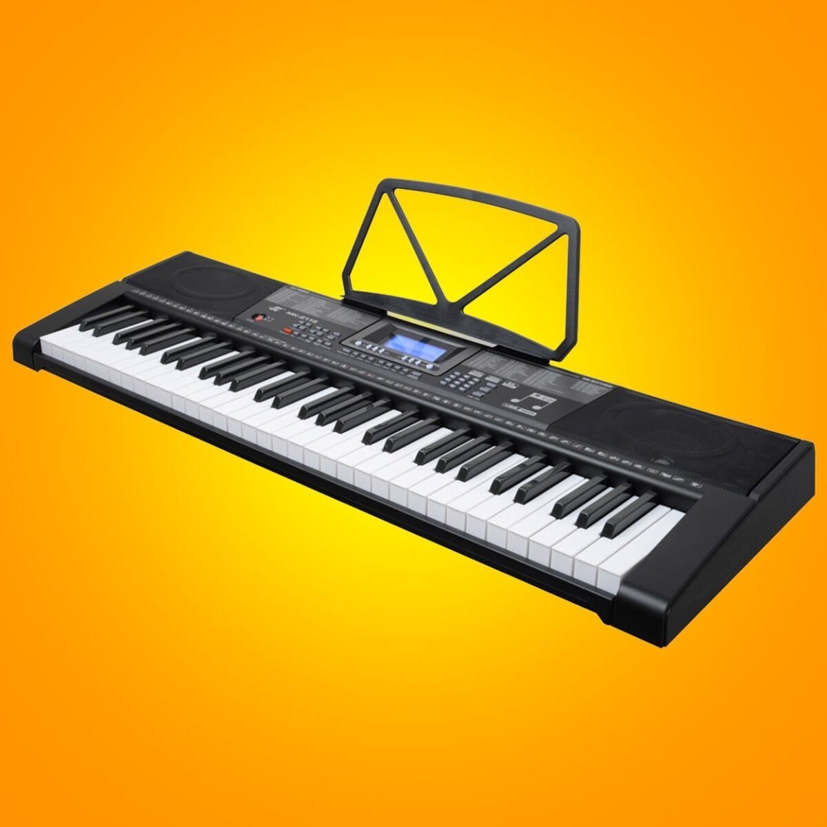 MK 2115 KEYBOARD elektroniczny edukacyjny przenośny czarny instrument MIDI dla dzieci do nauki gry 61 podświetlanych klawiszy pulpit do nut pedał sustain głośniki wyjście słuchawkowe zestaw