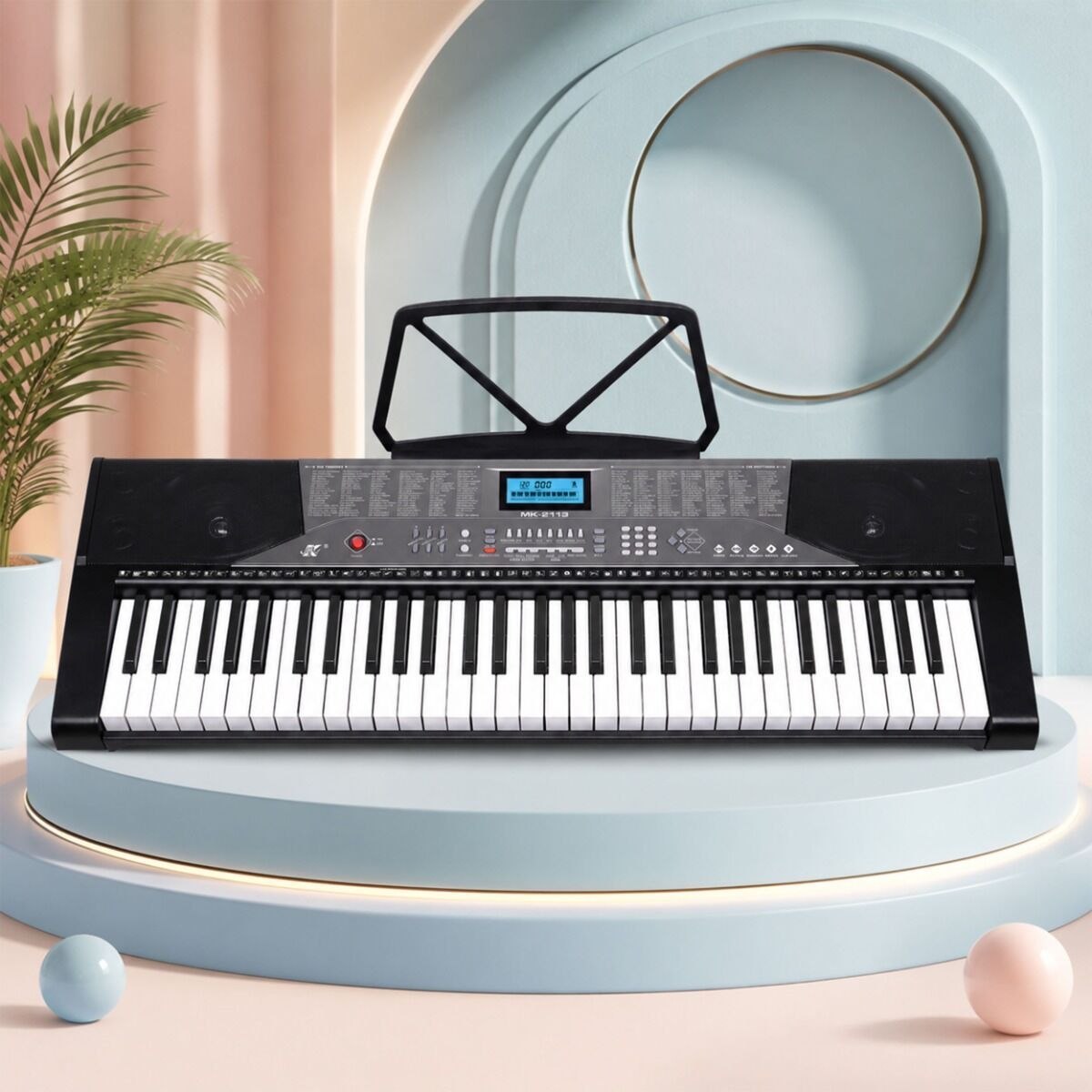 MK 2113 KEYBOARD elektroniczny edukacyjny przenośny czarny 61 klawiszy Bluetooth instrument dla dzieci do nauki gry pulpit do nut wbudowane głośniki wyjście słuchawkowe zestaw