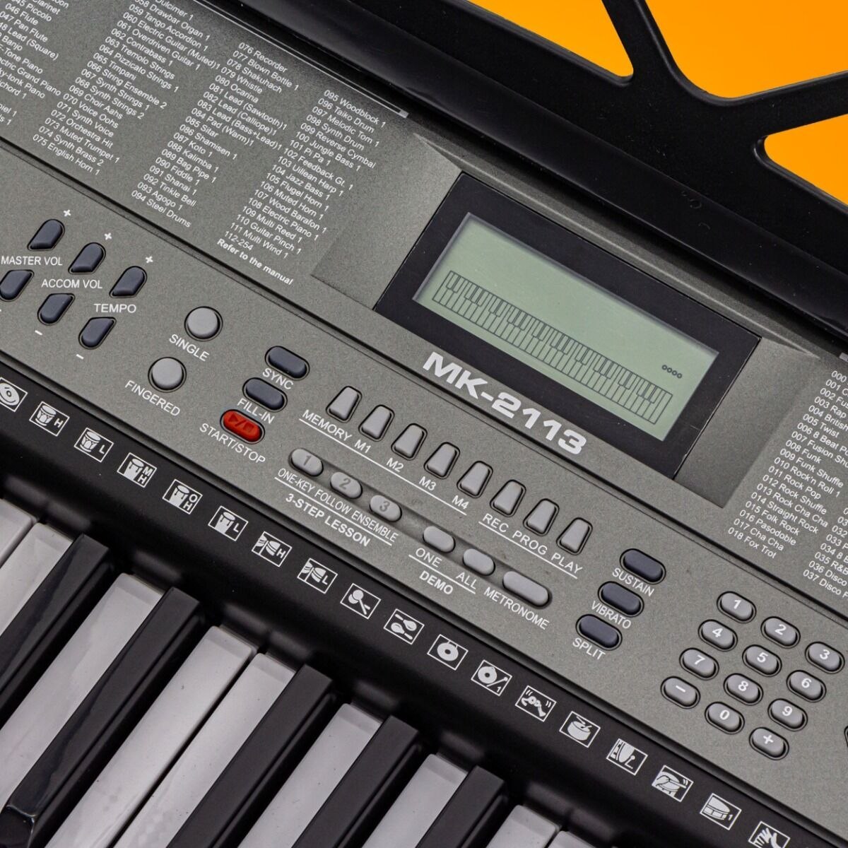 MK 2113 KEYBOARD elektroniczny edukacyjny przenośny czarny 61 klawiszy Bluetooth instrument dla dzieci do nauki gry pulpit do nut wbudowane głośniki wyjście słuchawkowe zestaw