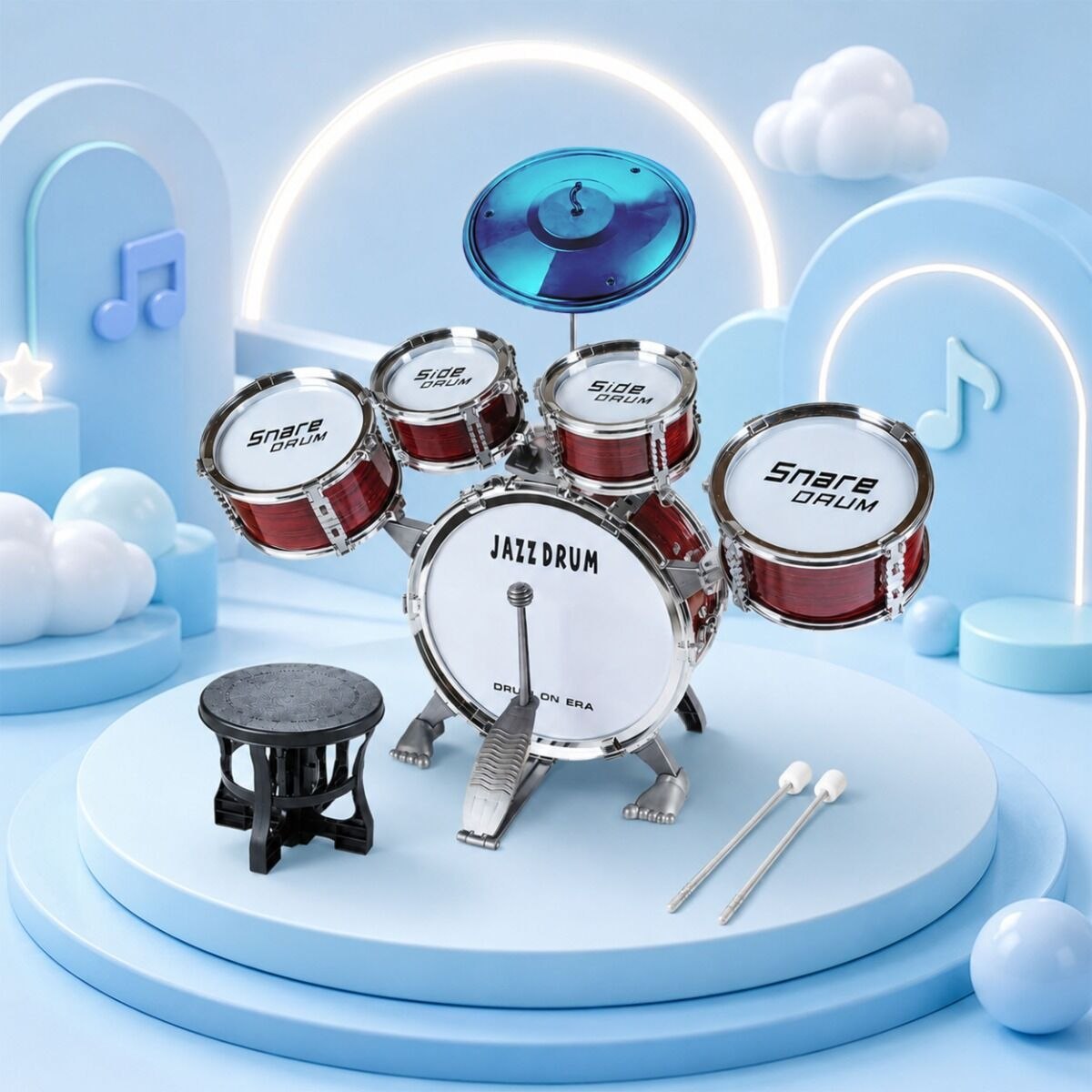 SUPRIMO K-DRUMS 1 perkusja dla dzieci zestaw perkusyjny 5 bębnów talerz krzesełko pałeczki