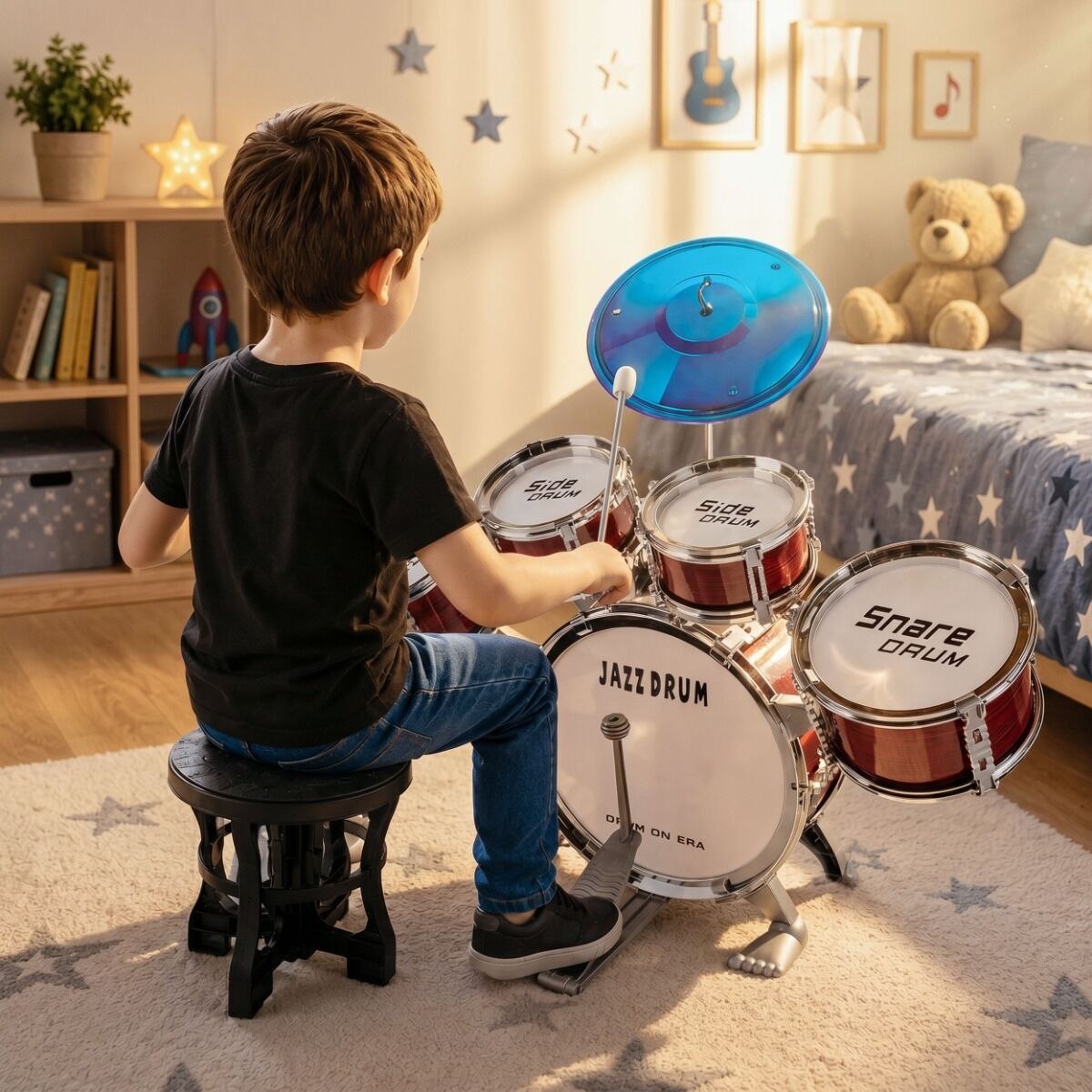SUPRIMO K-DRUMS 1 perkusja dla dzieci zestaw perkusyjny 5 bębnów talerz krzesełko pałeczki