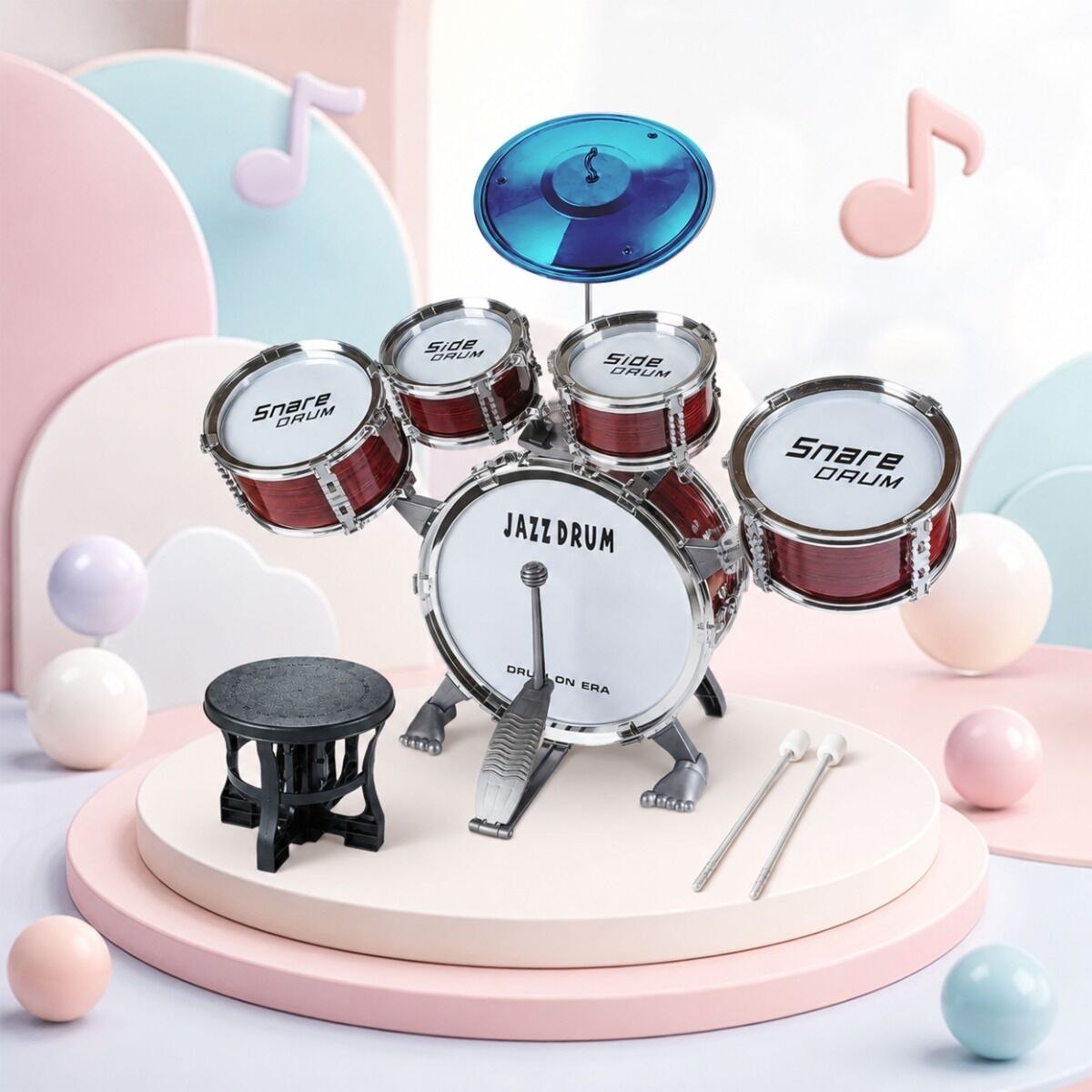 SUPRIMO K-DRUMS 1 perkusja dla dzieci zestaw perkusyjny 5 bębnów talerz krzesełko pałeczki