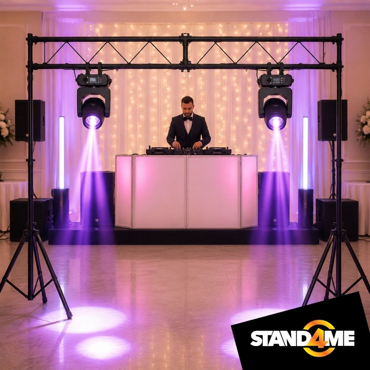 STAND4ME LTS 1 rampa oświetleniowa statyw DJ brama wolnostojąca konstrukcja sceniczna do 100 kg stal czarna 240-400 cm