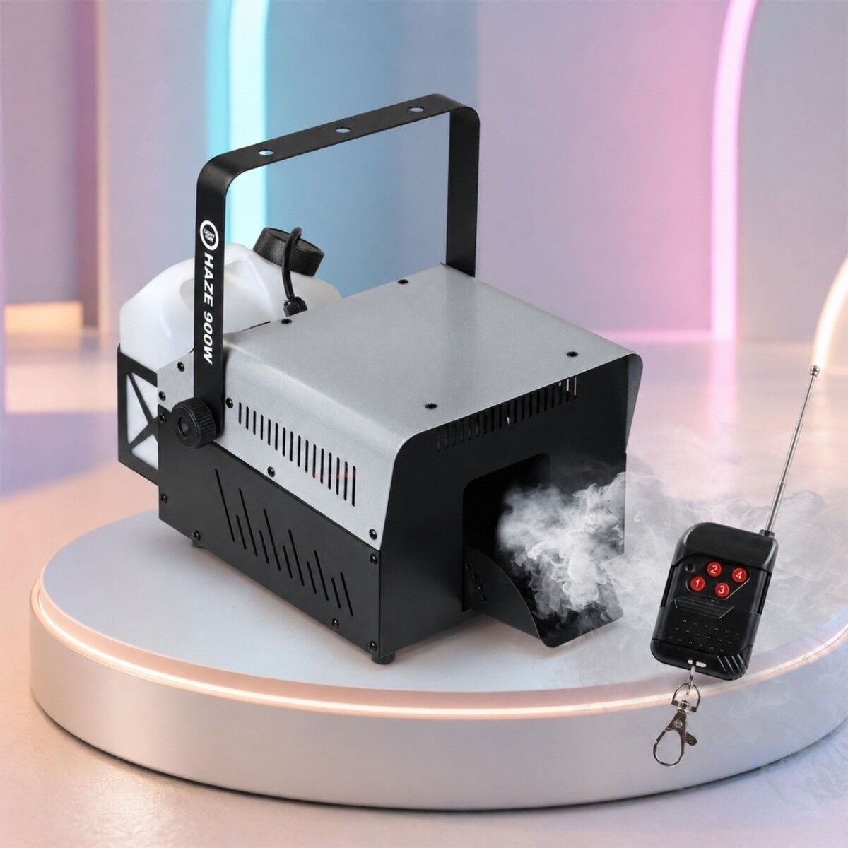 LIGHT4ME HAZE 900W generator wytwornica dymu mgły hazer DMX pilot bezprzewodowy uchwyt montażowy