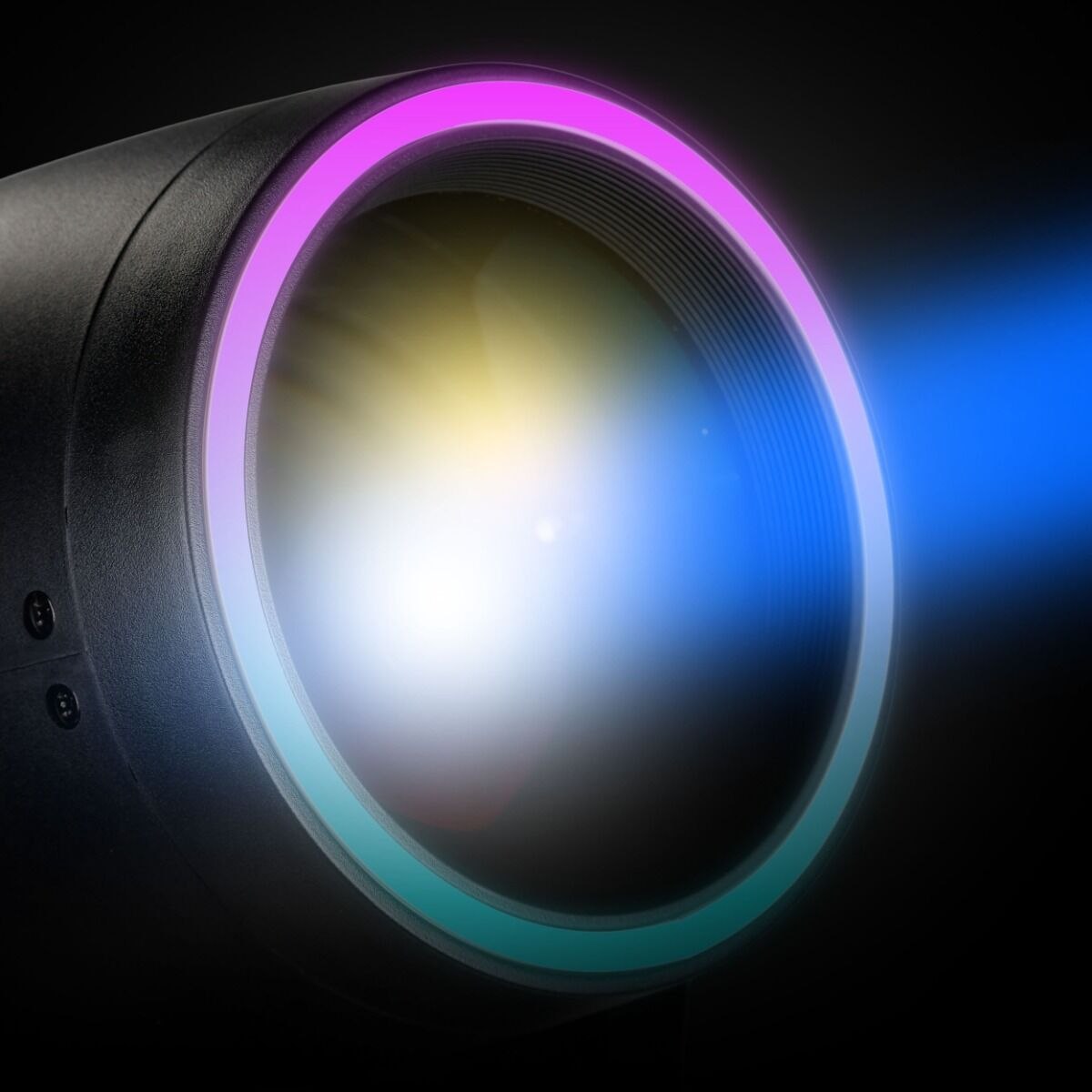 LIGHT4ME PRISMO BEAM 150W głowica ruchoma beam oświetlenie sceniczne LED DMX efekt ring 23 × 0,2W RGB SMD LED uchwyty montażowe omega