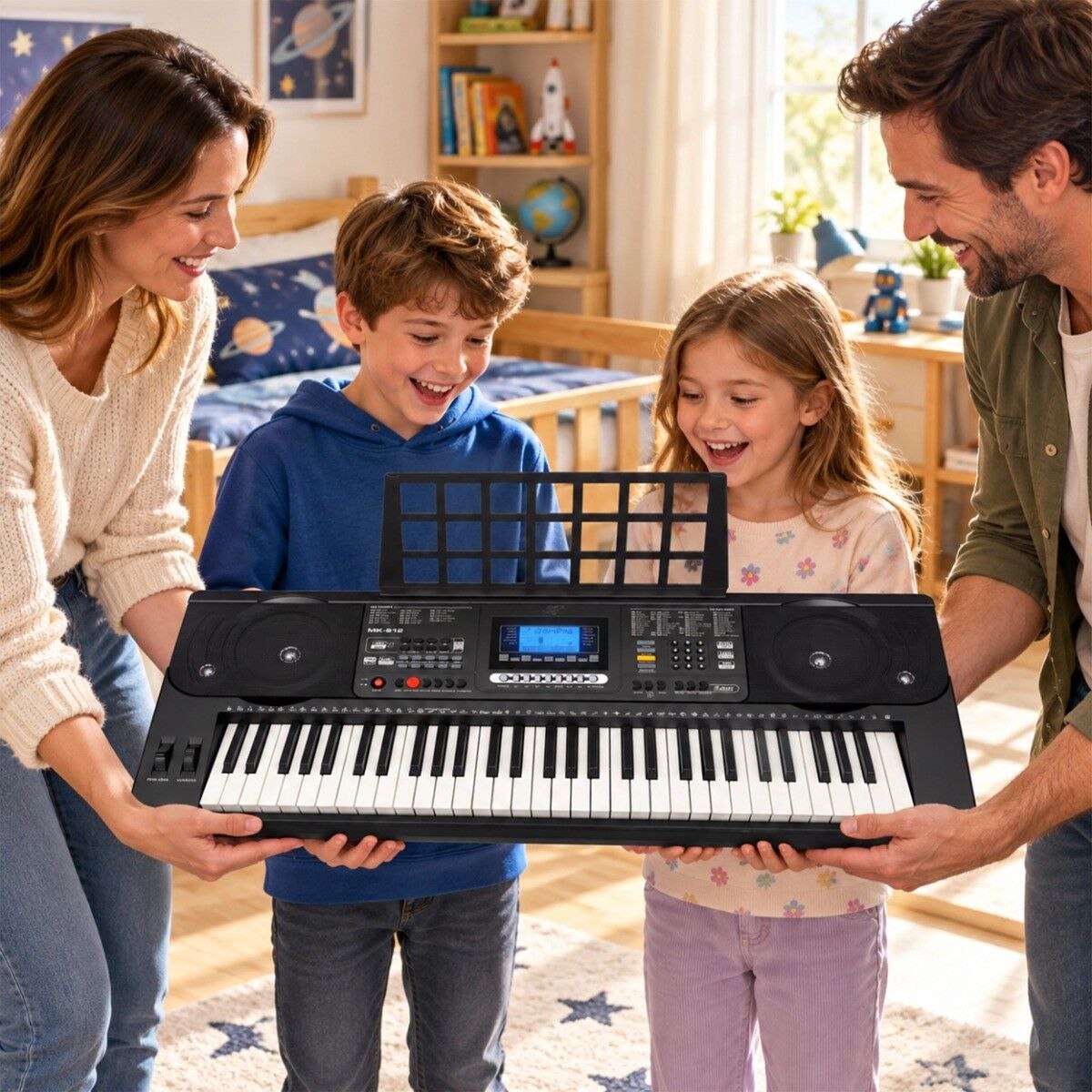 MK 812 KEYBOARD elektroniczny edukacyjny przenośny 61 dynamicznych klawiszy pulpit do nut odtwarzacz MP3 USB głośniki wyjście słuchawkowe