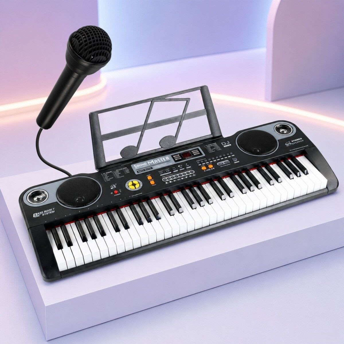 MQ 6115 keyboard elektroniczny edukacyjny przenośny czarny 61 klawiszy dla dzieci do nauki gry pulpit do nut mikrofon przewodowy głośniki stereo wyjście słuchawkowe zestaw