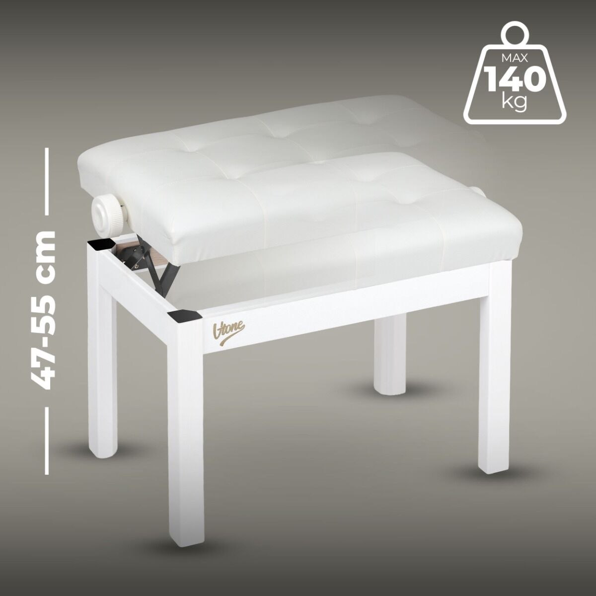 V-TONE PB3 WH ława do pianina keyboardu biała tapicerowana siedzisko dla muzyka regulowana 47-55 cm do 140 kg
