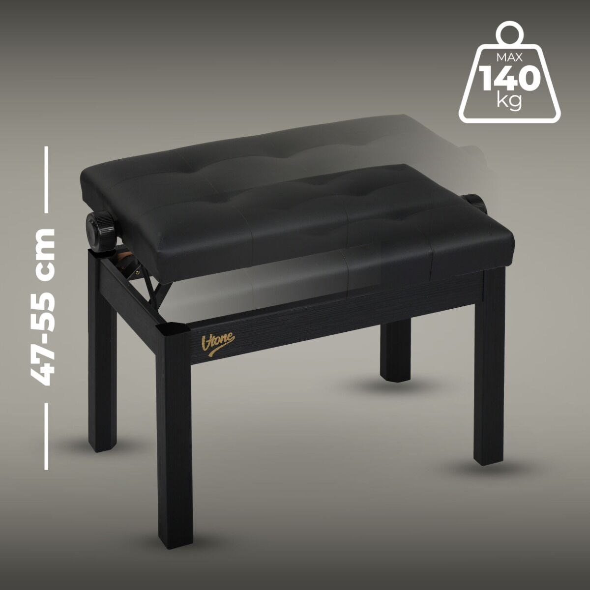 V-TONE PB3 BK ława do pianina keyboardu czarna tapicerowana siedzisko dla muzyka regulowana 47-55 cm do 140 kg