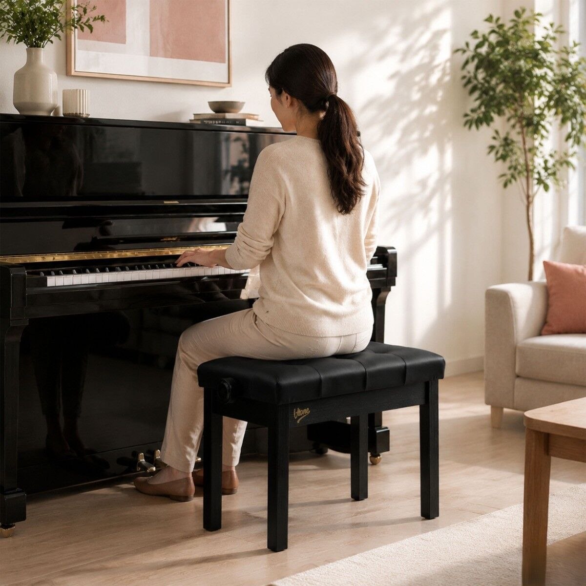 V-TONE PB3 BK ława do pianina keyboardu czarna tapicerowana siedzisko dla muzyka regulowana 47-55 cm do 140 kg