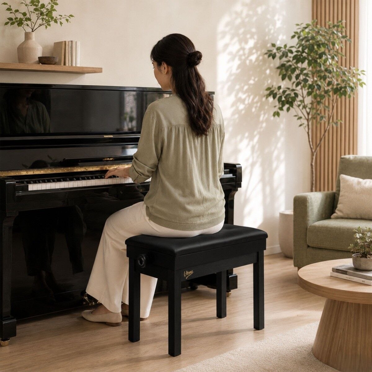V-TONE PB2 BK ława do pianina keyboardu czarna tapicerowana siedzisko dla muzyka schowek regulowana 49-57 cm do 140 kg