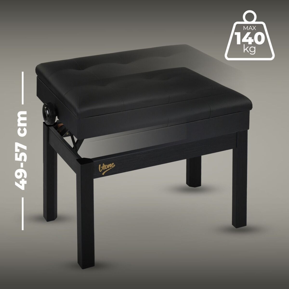V-TONE PB2 BK ława do pianina keyboardu czarna tapicerowana siedzisko dla muzyka schowek regulowana 49-57 cm do 140 kg