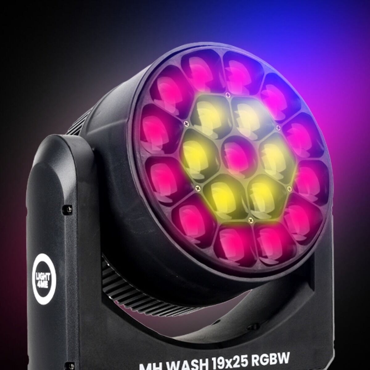 LIGHT4ME MH WASH 19x25 RGBW głowica ruchoma wash oświetlenie sceniczne LED DMX uchwyt montażowy