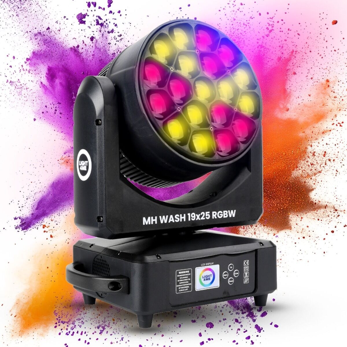 LIGHT4ME MH WASH 19x25 RGBW głowica ruchoma wash oświetlenie sceniczne LED DMX uchwyt montażowy