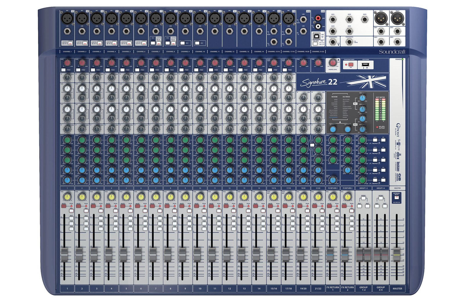 Soundcraft Signature 22 - Analogowa konsoleta mikserska, USB 2 in x 2 out