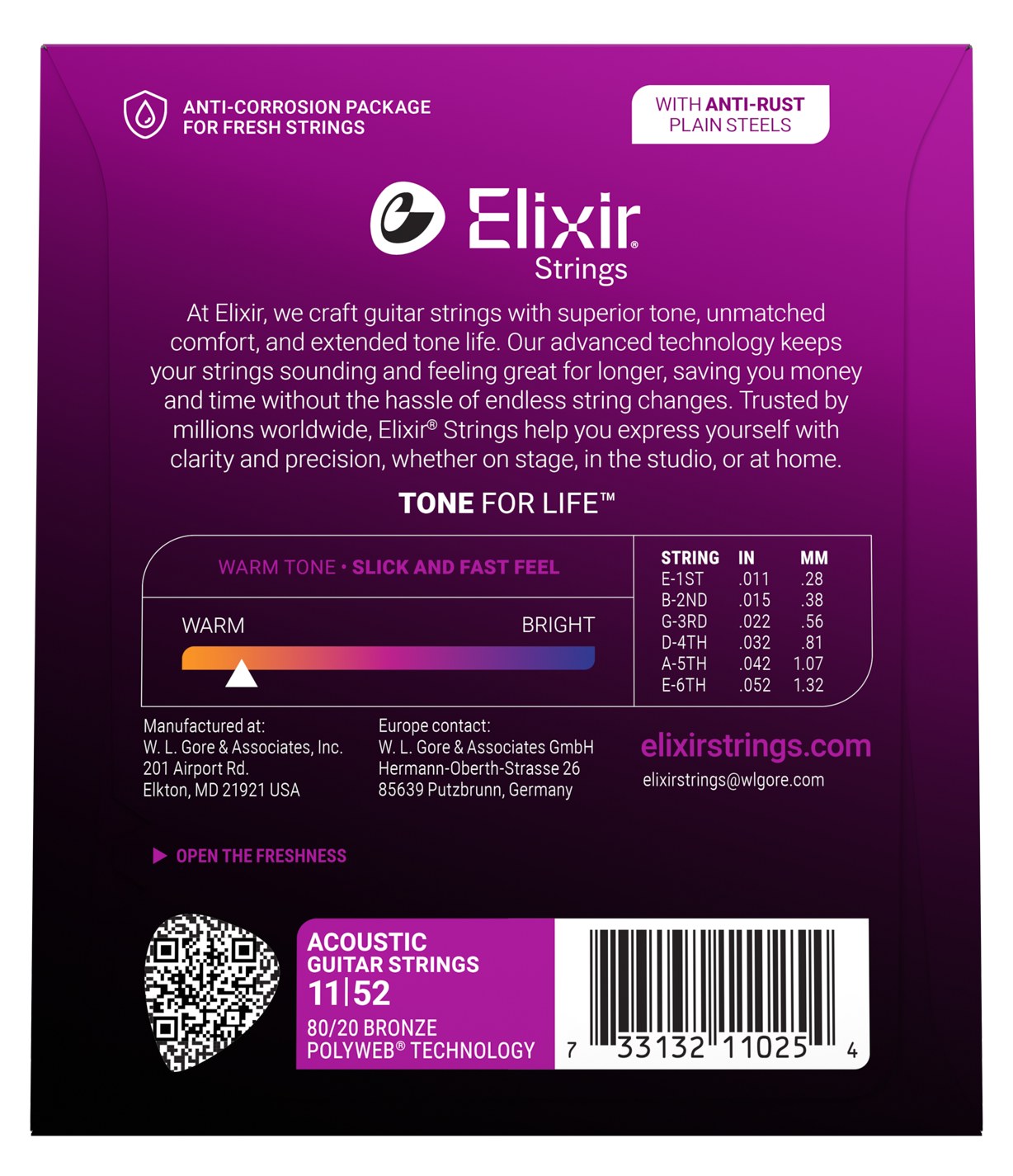 Struny Elixir PolyWeb 80/20 Bronze 11-52 Custom Light (11025)