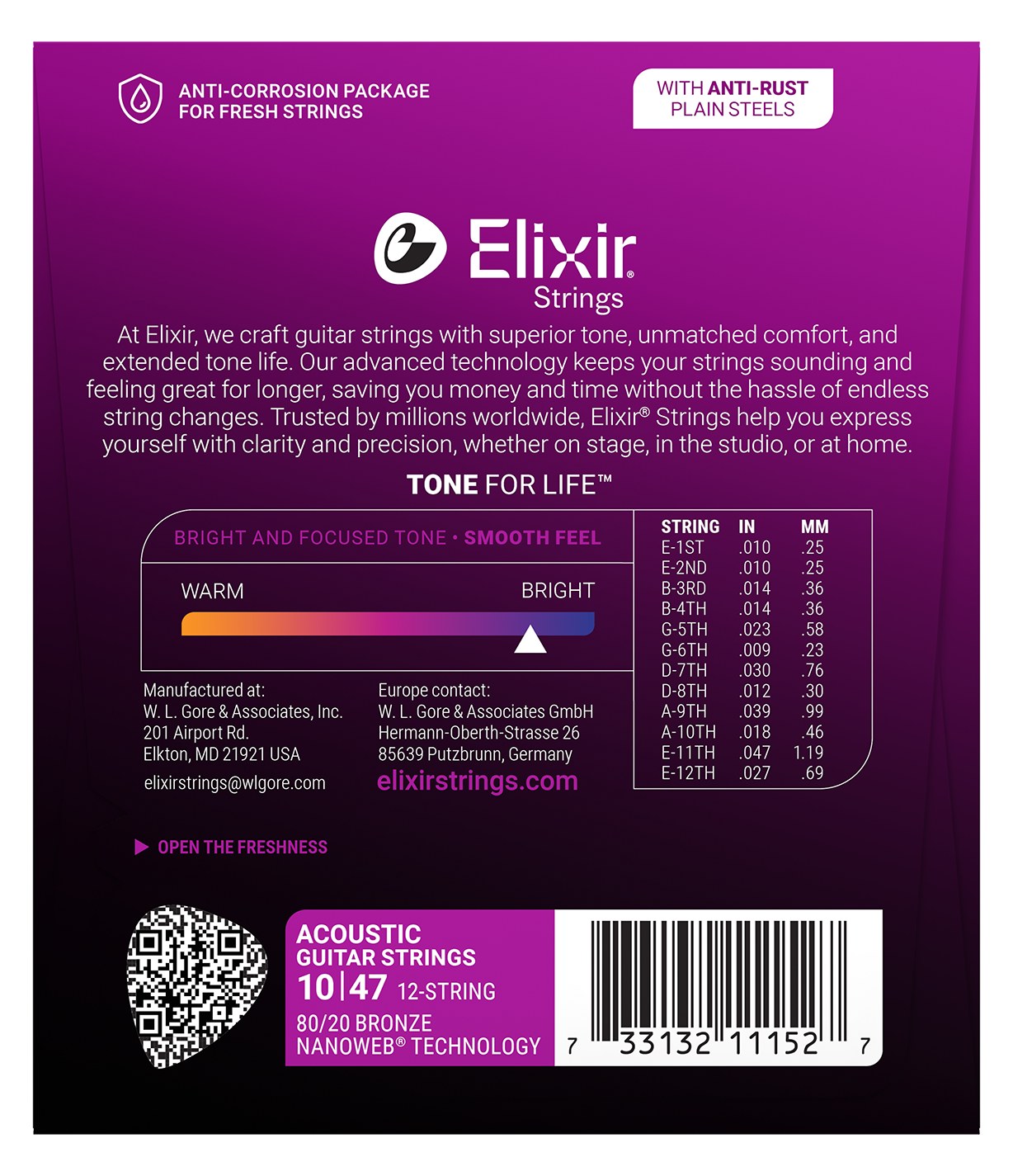 Struny Elixir NanoWeb 80/20 Bronze 10-47 12-String Light (11152)