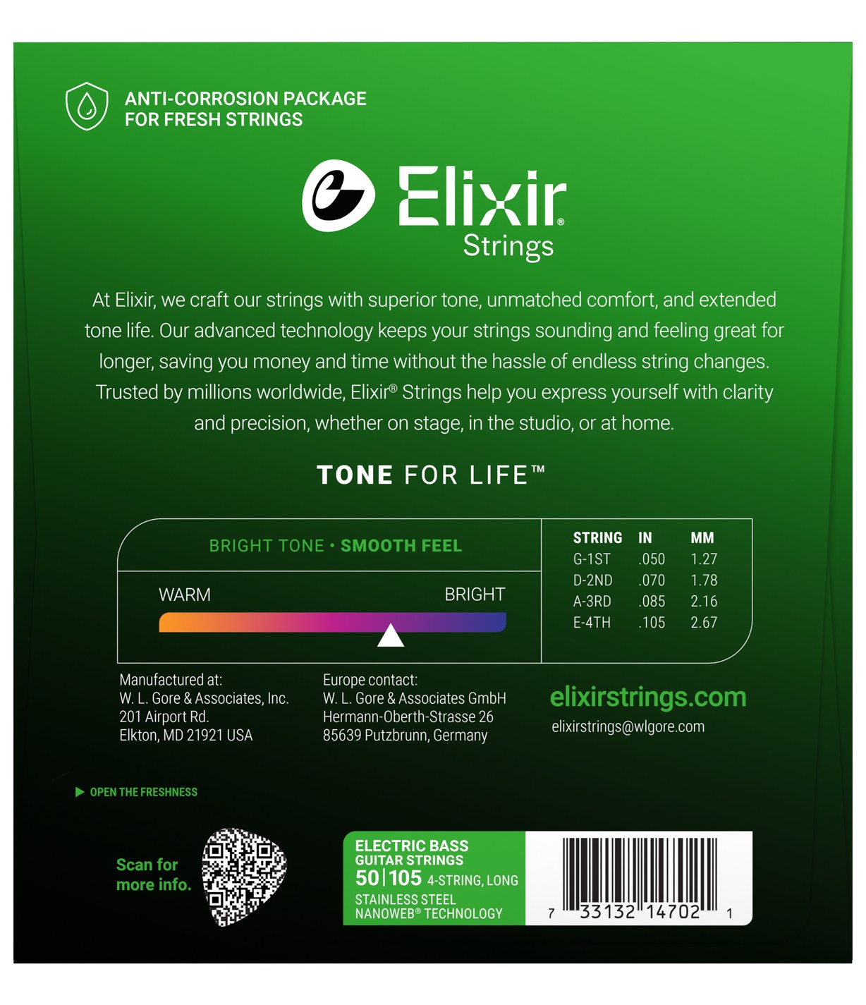 Struny Elixir NanoWeb 4-String 50-105 Medium / Long Scale / Stainless Steel (14702)