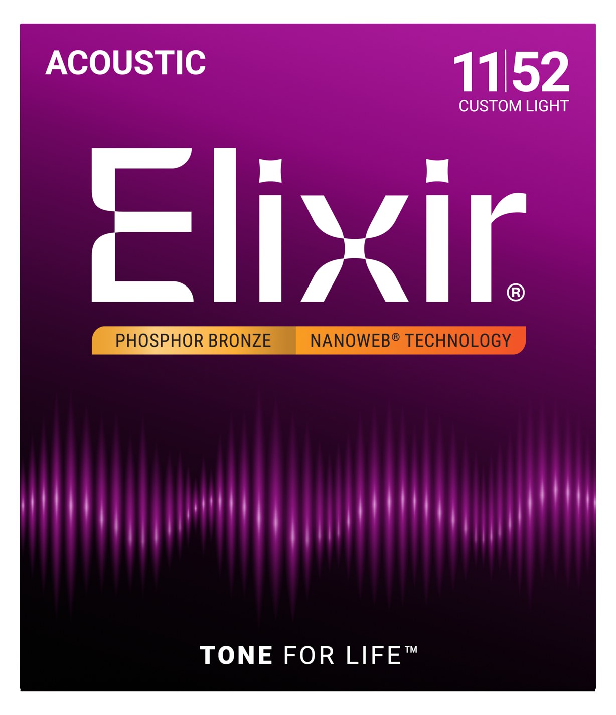 Struny Elixir NanoWeb Phosphor Bronze 11-52 Custom Light (16027)