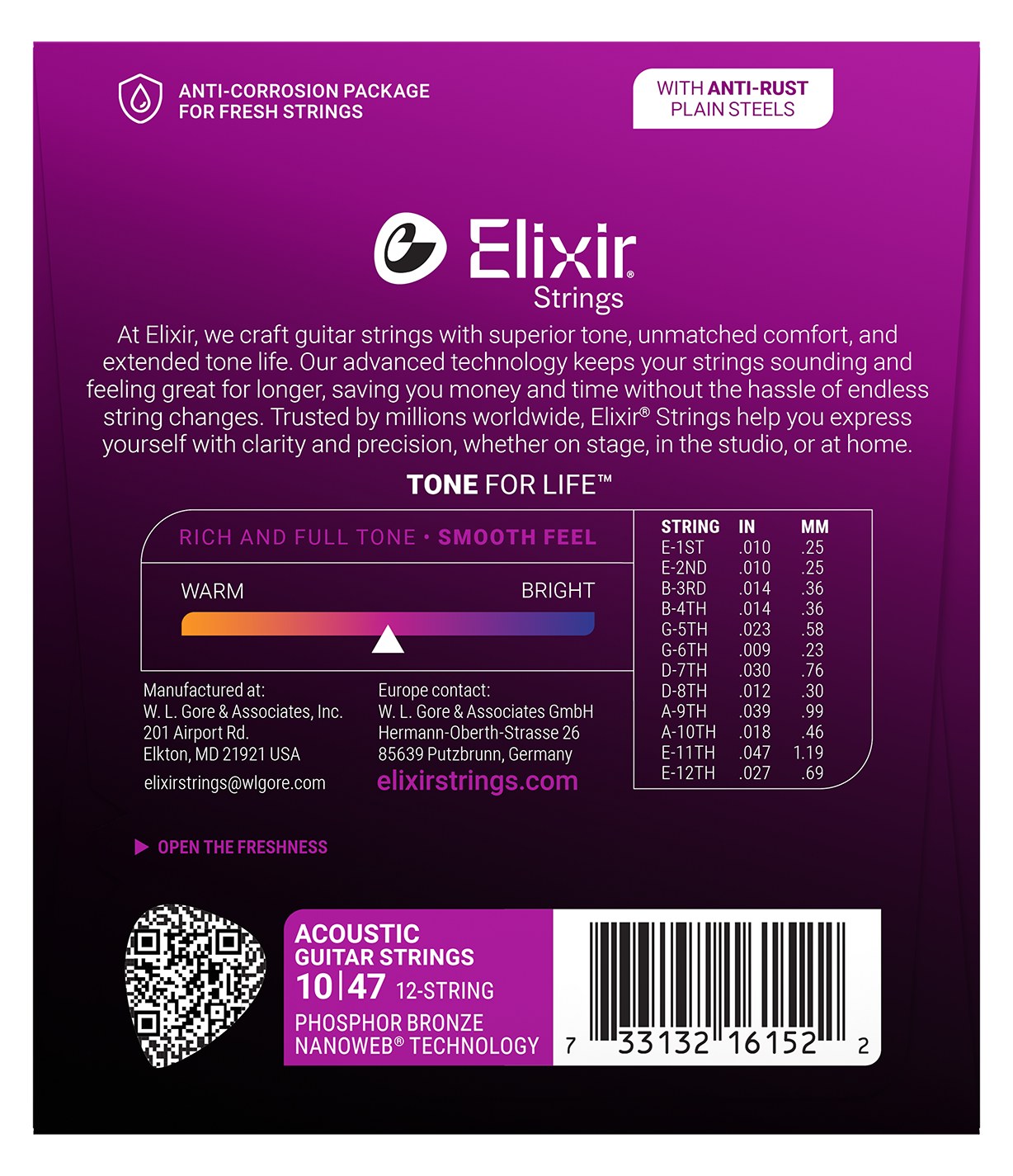 Struny Elixir NanoWeb Phosphor Bronze 10-47 12-String Light (16152)