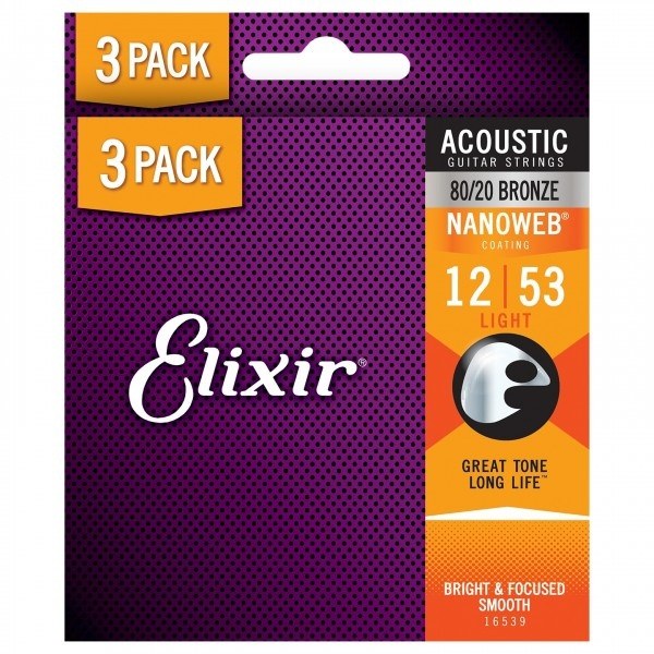 3PACK Struny Elixir NanoWeb 80/20 Bronze 12-53 Light (16539)