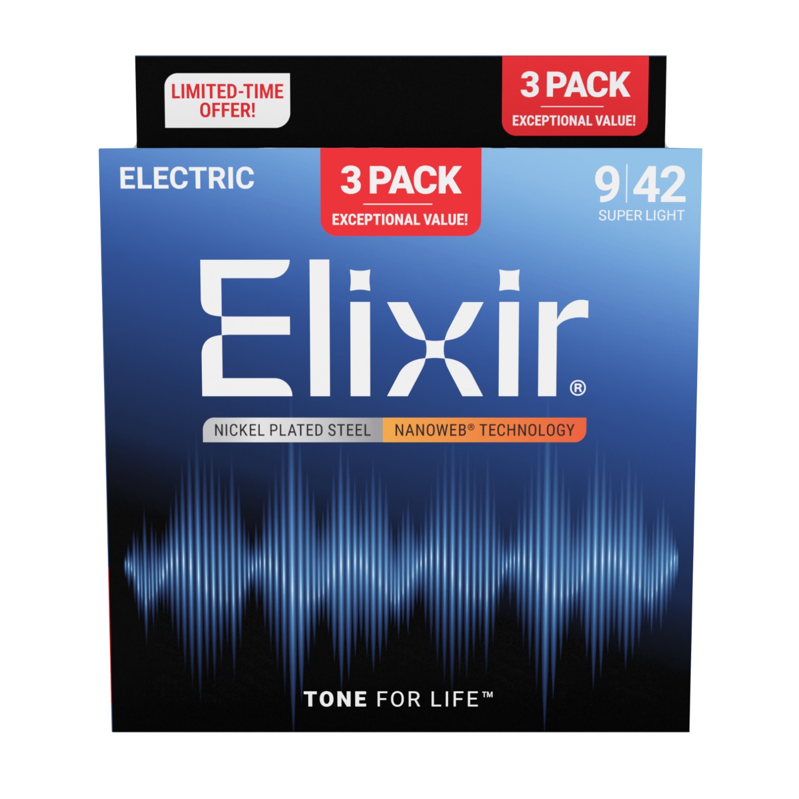 3PACK Struny Elixir NanoWeb 9-42 Super Light NEW (16566)