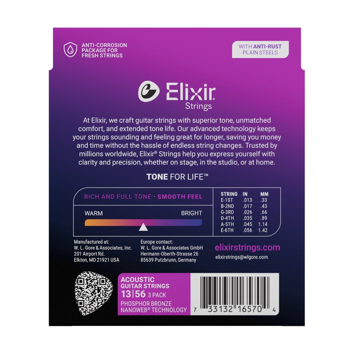 3PACK Struny Elixir NanoWeb Phosphor Bronze 13-56 NEW (16570)