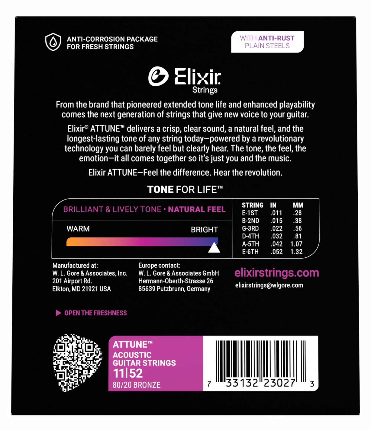 Struny do gitary akustycznej Elixir Attune 80/20 Bronze Custom Light 11-52 (23027)