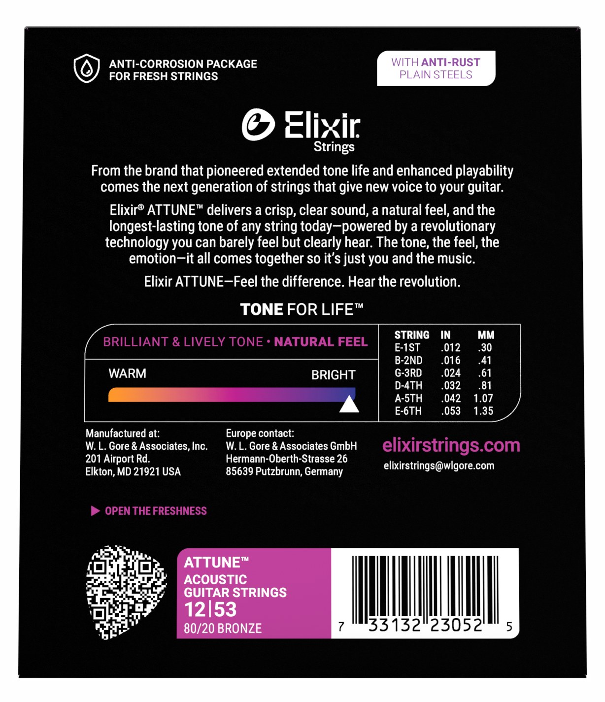 Struny do gitary akustycznej Elixir Attune 80/20 Bronze Light 12-53 (23052)