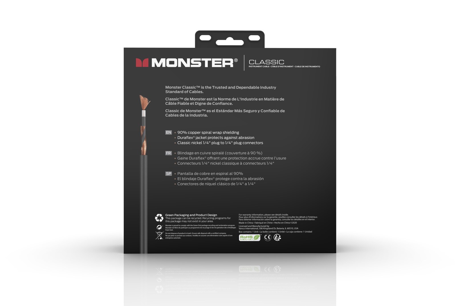 MONSTER CABLE kabel do gitary CLASSIC 3.6m jack 1/4 prosty - jack 1/4 kątowy