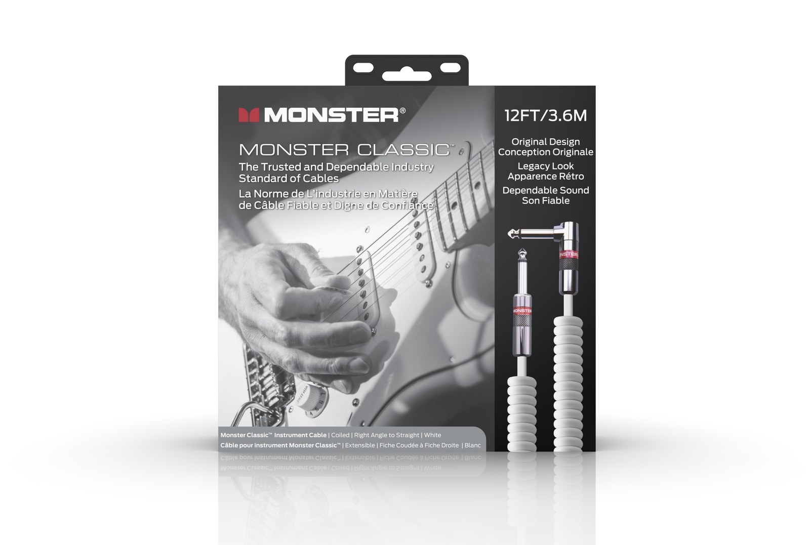 MONSTER CABLE kabel do gitary spiralny CLASSIC 3.6m jack 1/4 prosty - jack 1/4 kątowy