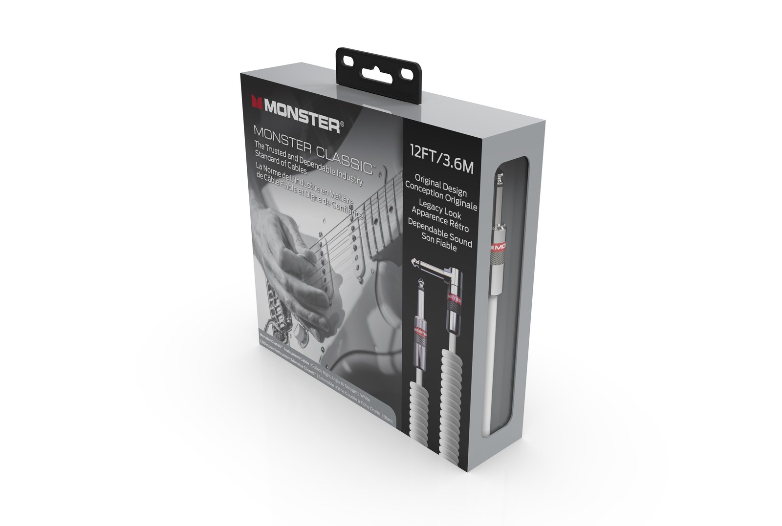 MONSTER CABLE kabel do gitary spiralny CLASSIC 3.6m jack 1/4 prosty - jack 1/4 kątowy