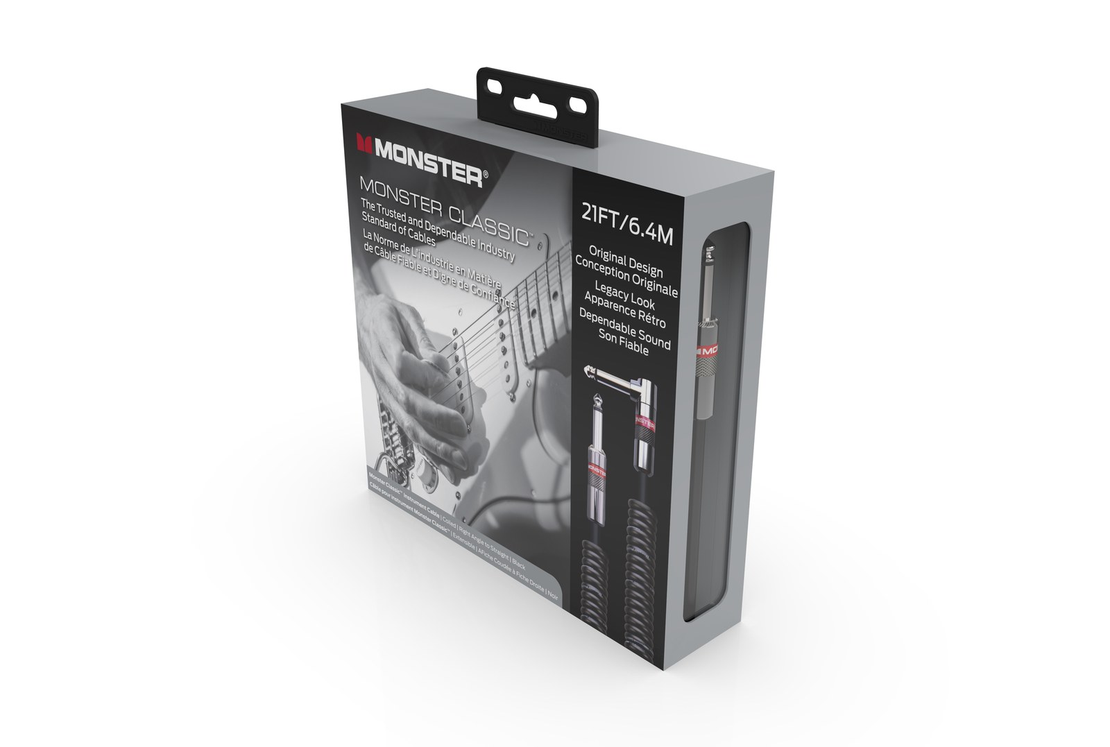 MONSTER CABLE kabel do gitary spiralny CLASSIC 6.4m jack 1/4 prosty - jack 1/4 kątowy