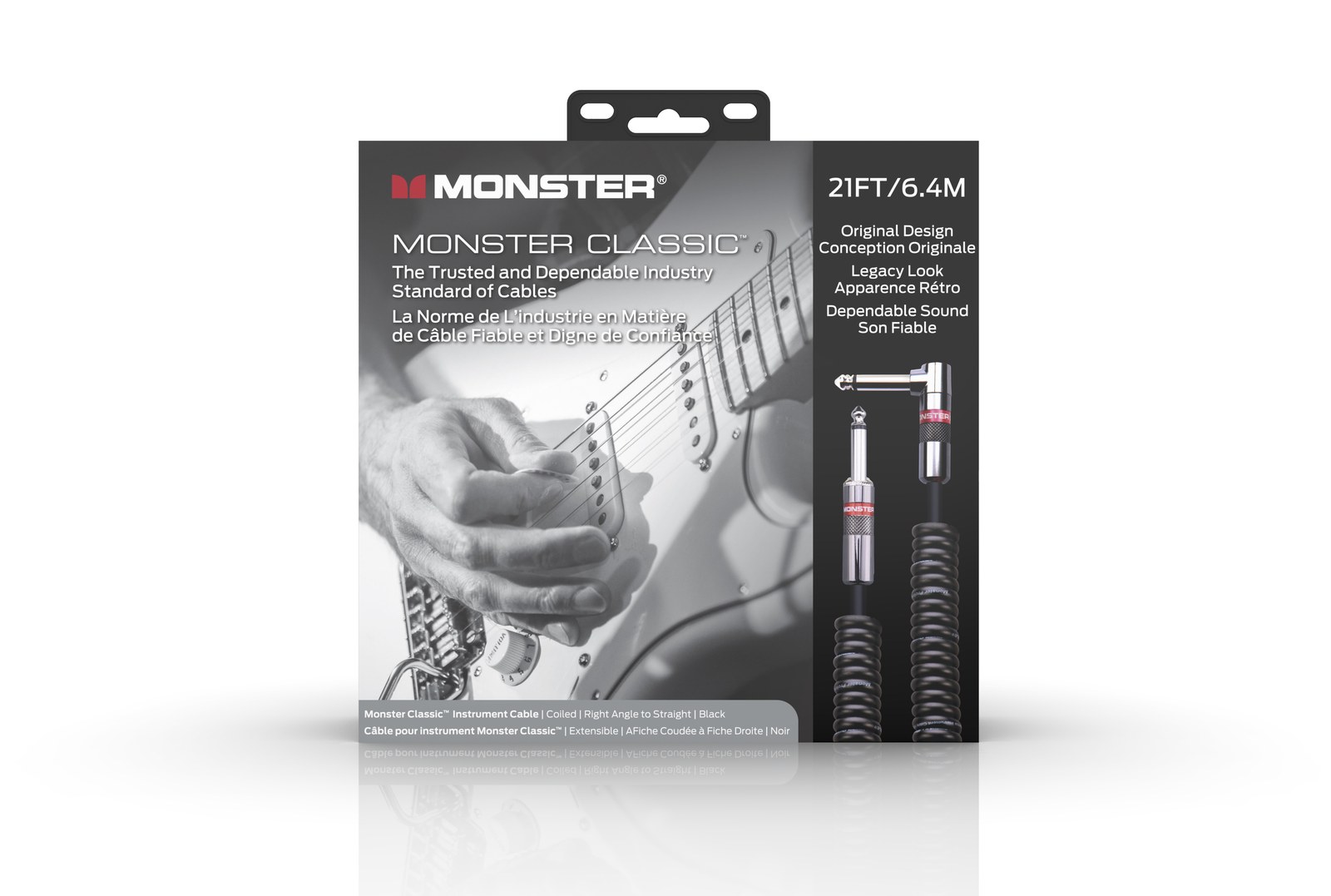 MONSTER CABLE kabel do gitary spiralny CLASSIC 6.4m jack 1/4 prosty - jack 1/4 kątowy
