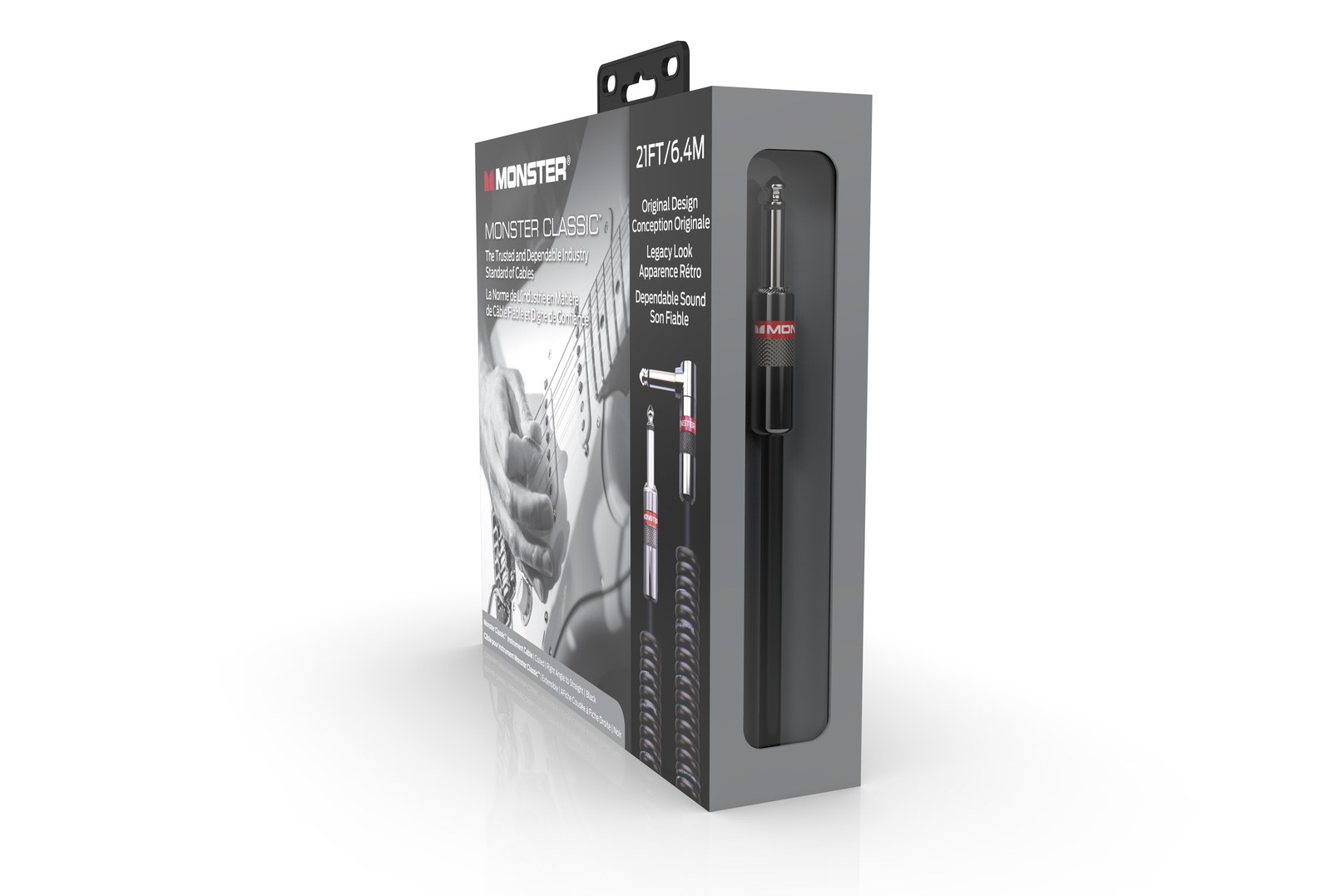 MONSTER CABLE kabel do gitary spiralny CLASSIC 6.4m jack 1/4 prosty - jack 1/4 kątowy