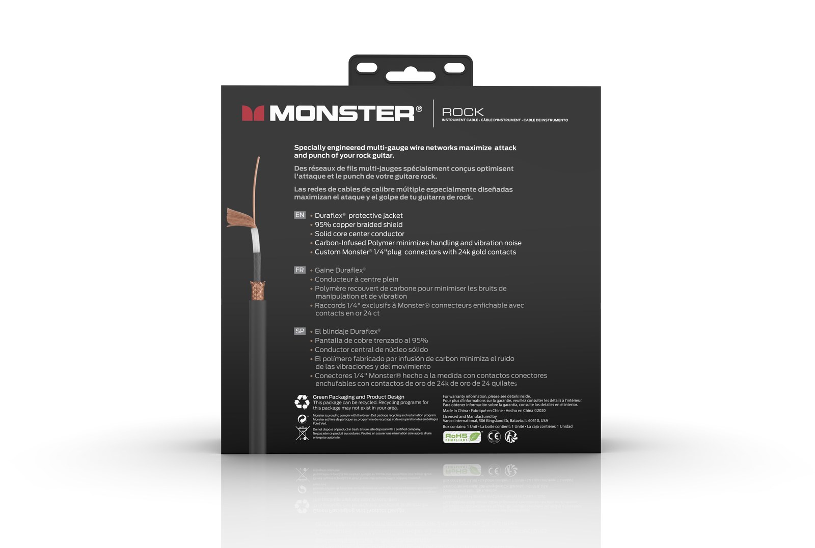 MONSTER CABLE kabel do gitary ROCK 3.6m jack 1/4 prosty - jack 1/4 prosty