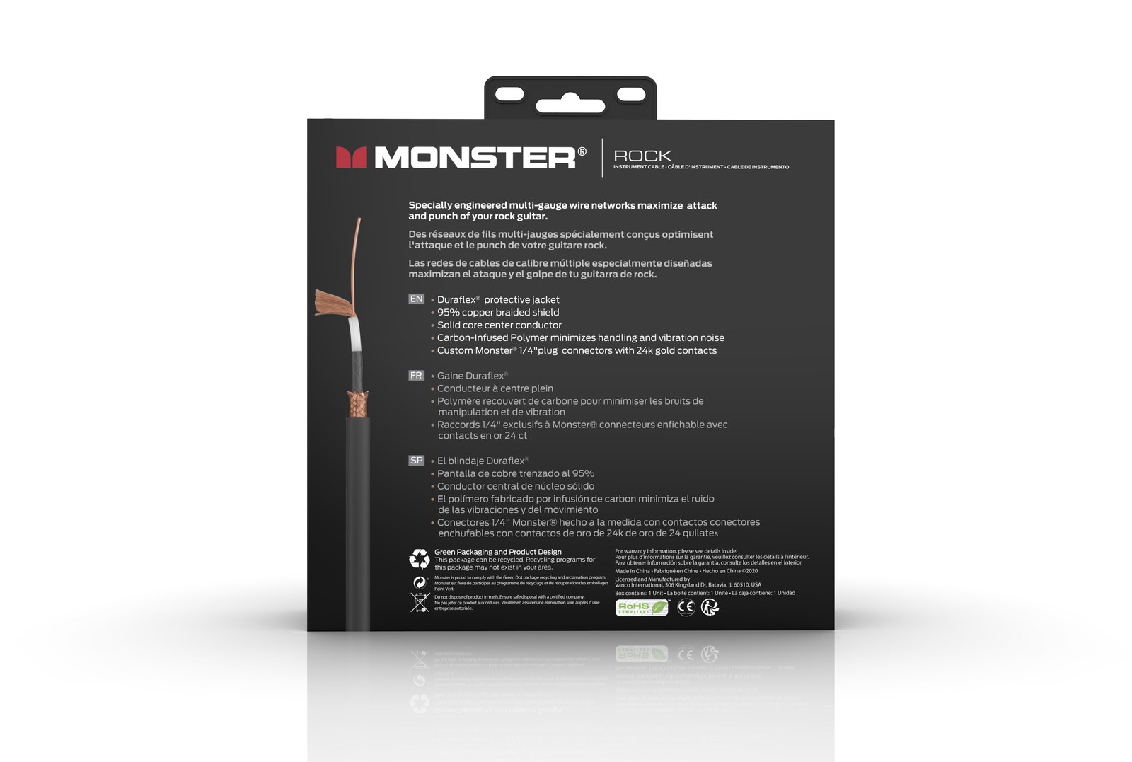 MONSTER CABLE kabel do gitary ROCK 6.4m jack 1/4 prosty - jack 1/4 kątowy